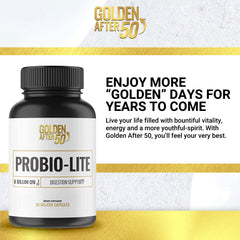 Closeup of Golden After 50 Probio-Lite capsules.