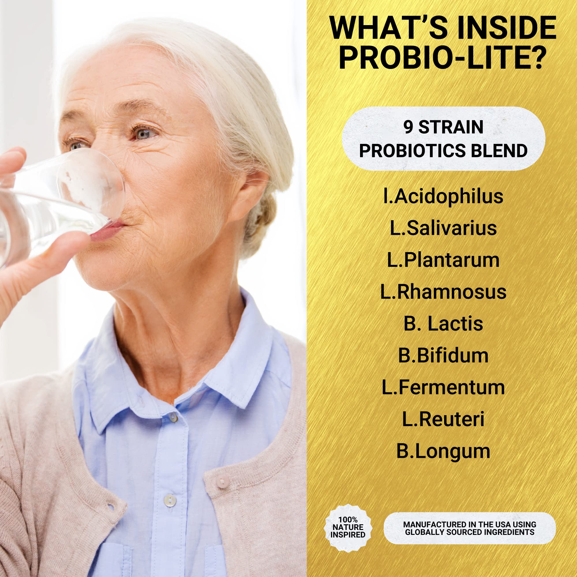 Golden After 50 Probio-Lite in glass for easy daily use.