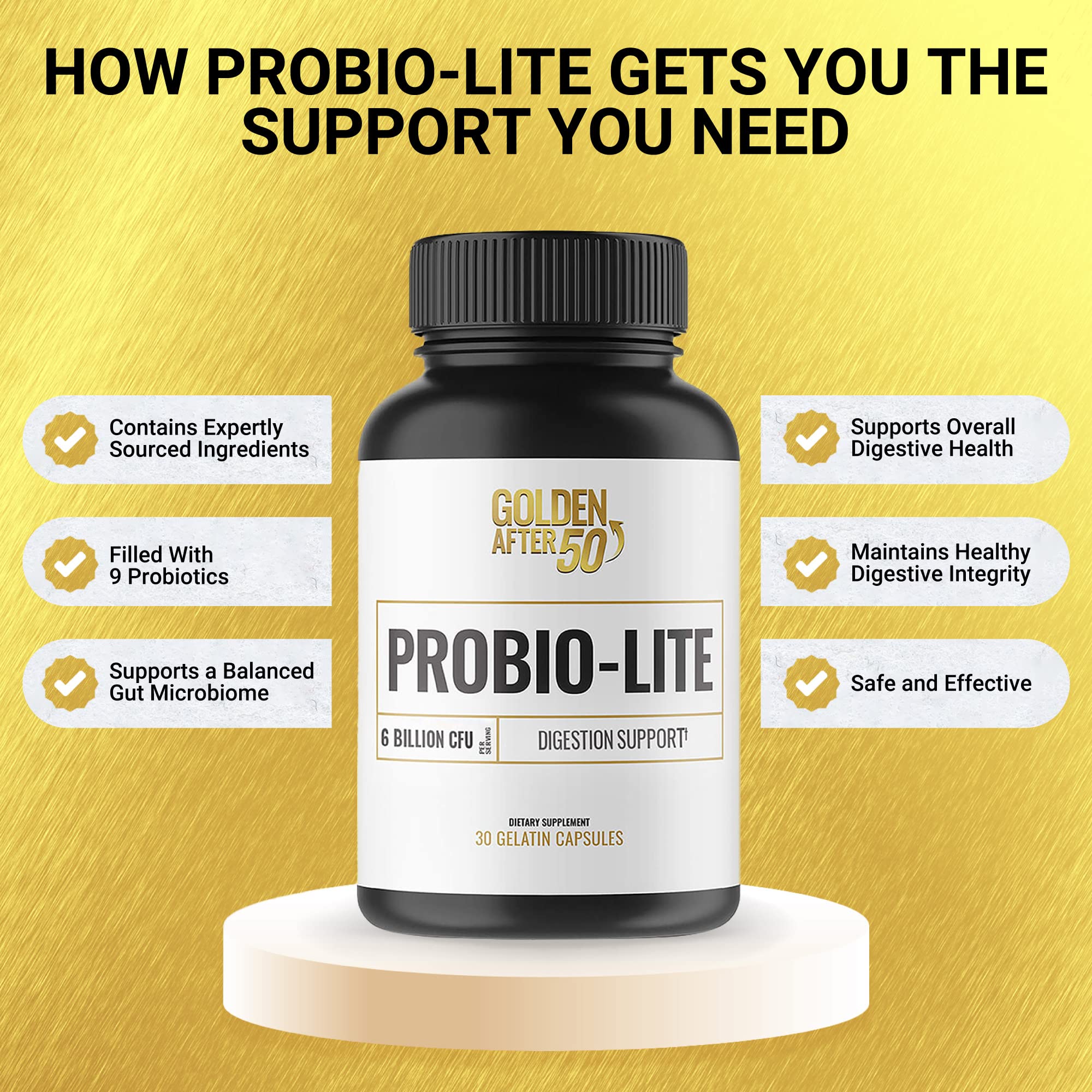 Golden After 50 Probio-Lite on shelf ready for daily routine.