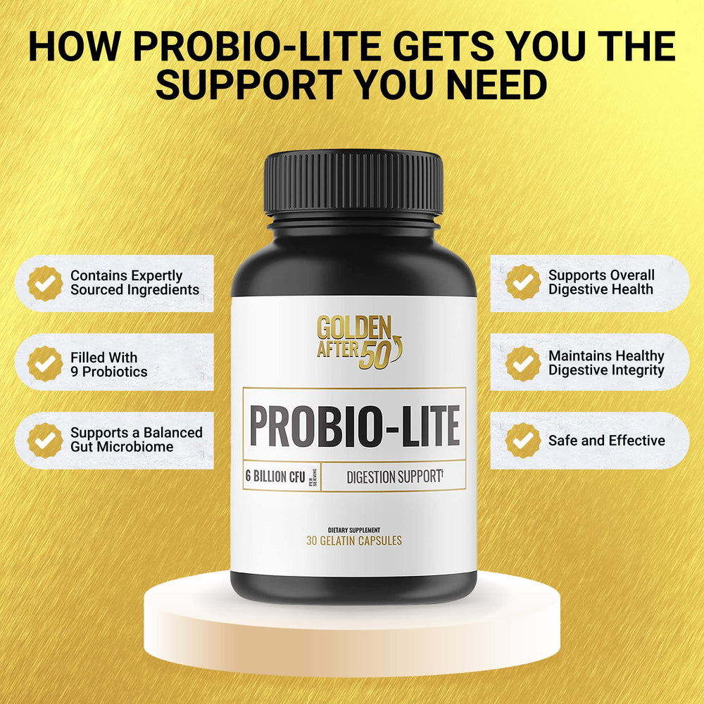 Golden After 50 Probio-Lite on shelf ready for daily routine.