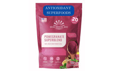 Golden Morning Juice Pomegranate Superblend packaging ready for quick daily use.