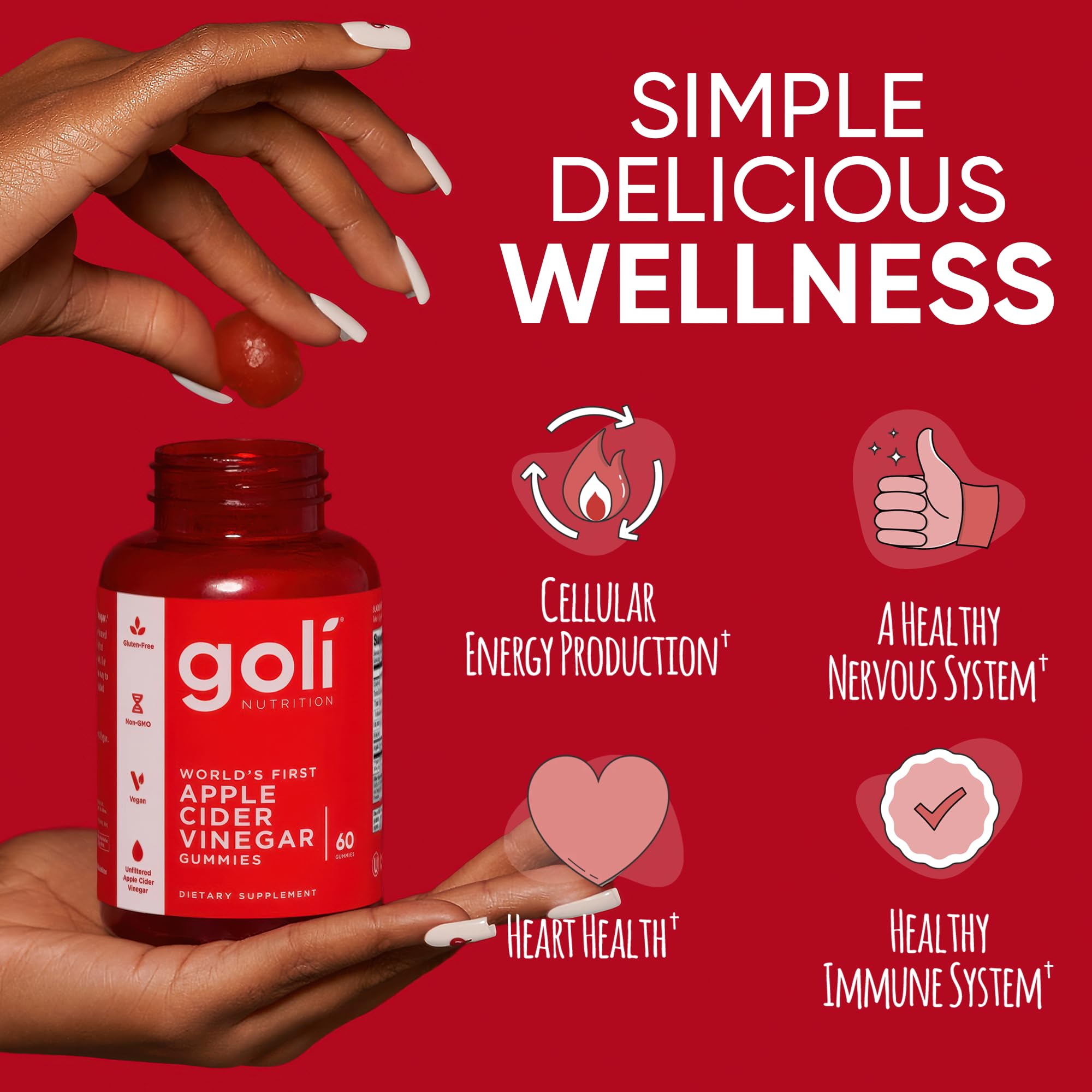 Goli ACV Gummies ingredients panel showing vegan, non-GMO, gluten-free.