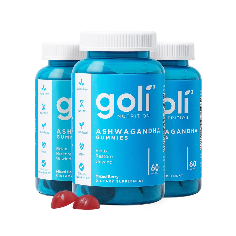 Goli Ashwagandha Gummies bottle shot showing KSM-66 and vitamin D support