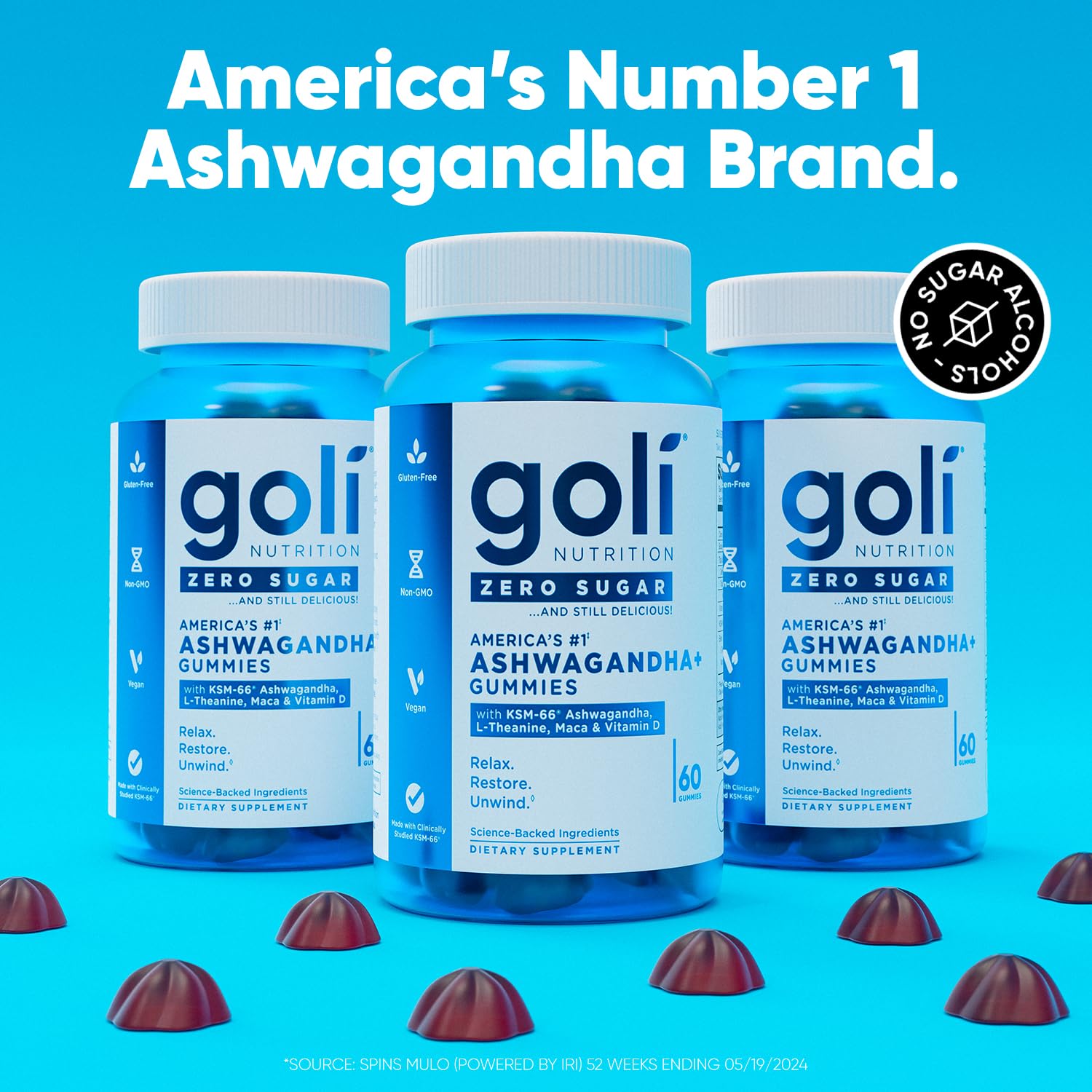 Goli Ashwagandha Gummies with L-Theanine and Maca for balanced daily energy.