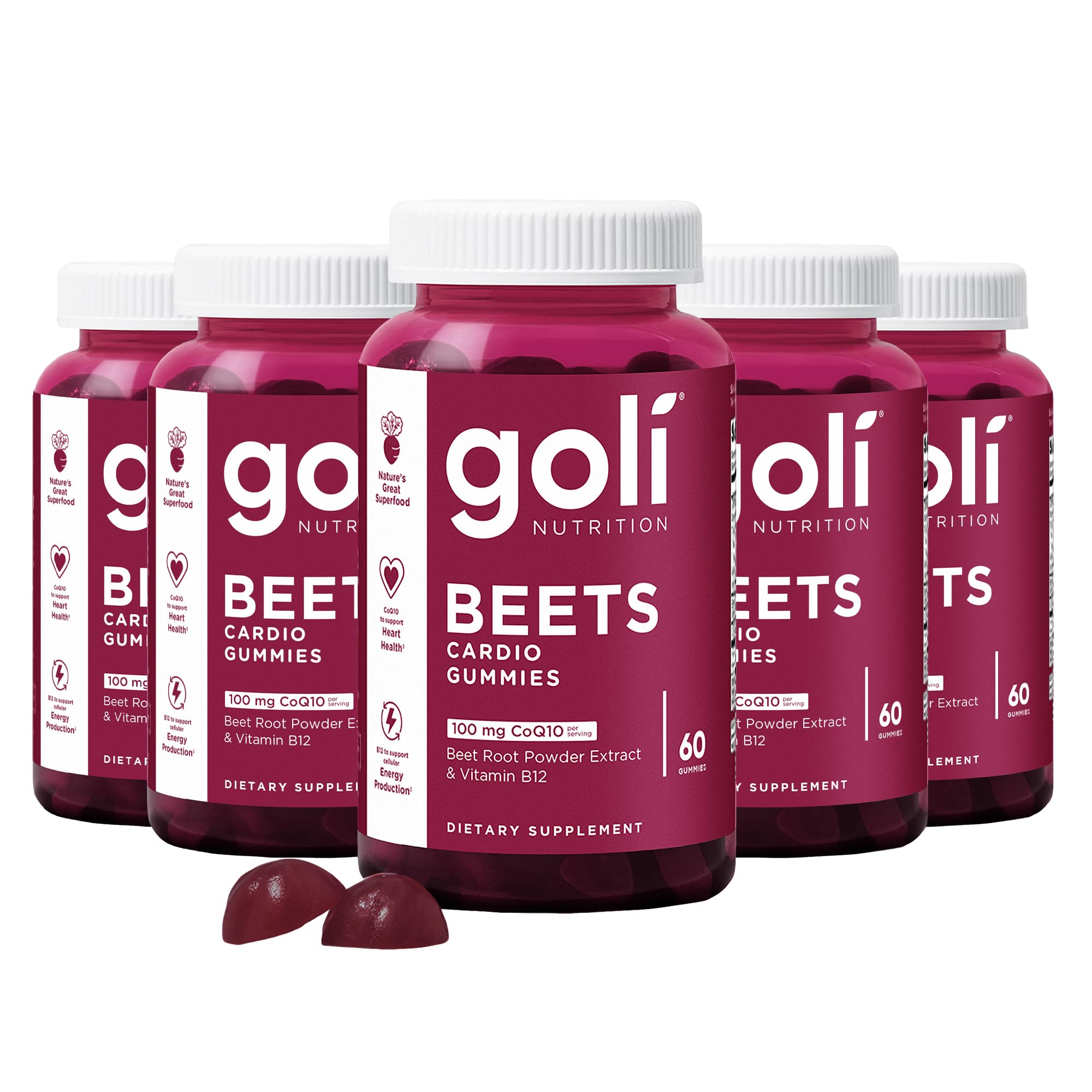 Goli Beets Cardio Gummies bottle front showing vegan, gluten-free formula