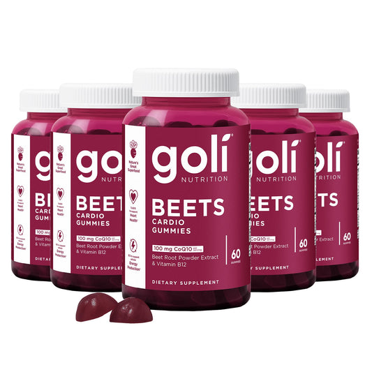 Goli Beets Cardio Gummies bottle front showing vegan, gluten-free formula