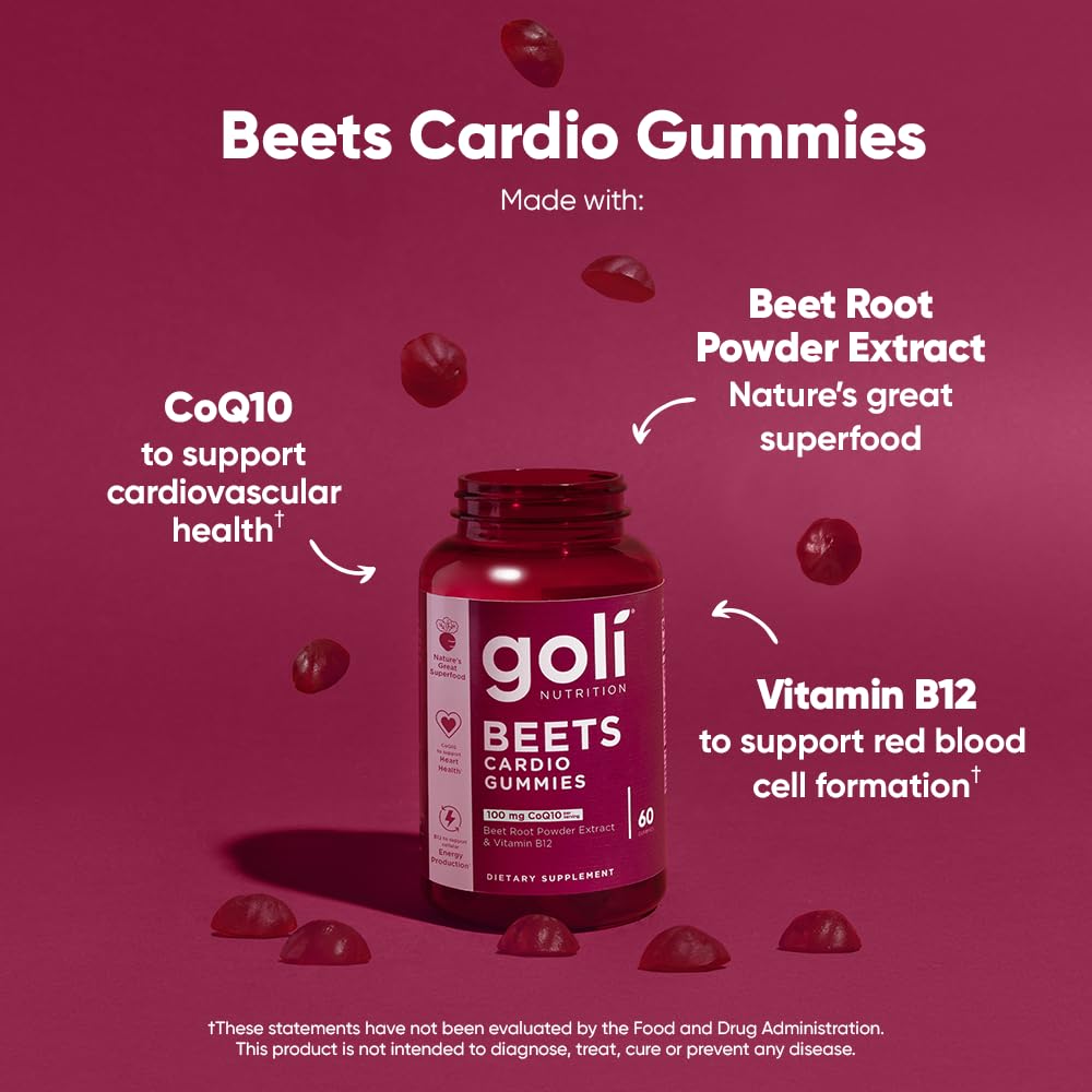 Goli Beets Cardio Gummies closeup gummies highlighting texture and color