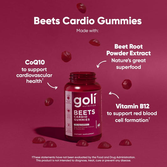Goli Beets Cardio Gummies closeup gummies highlighting texture and color