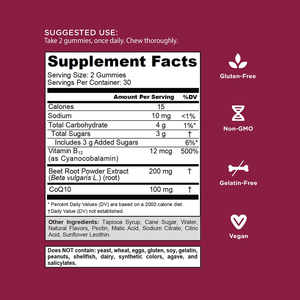 Goli Beets Cardio Gummies CoQ10 label emphasizes antioxidant support