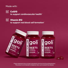Goli Beets Cardio Gummies vegan ingredients page highlights plant-based formula