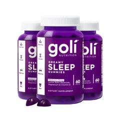 Goli Dreamy Sleep Gummy bottle on a nightstand ready for a calming evening routine