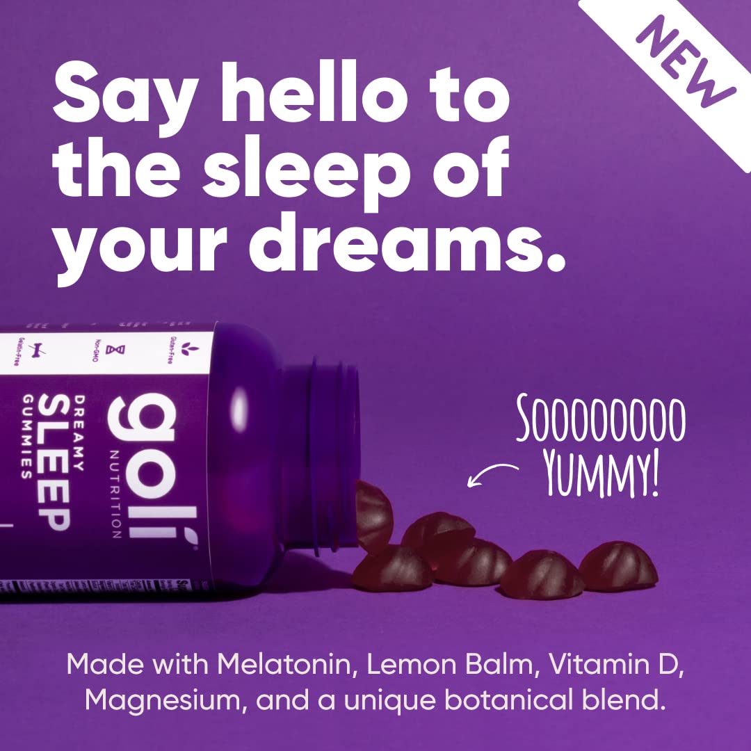 Serving suggestion of Goli Dreamy Sleep Gummies with a glass of water for bedtime ritual
