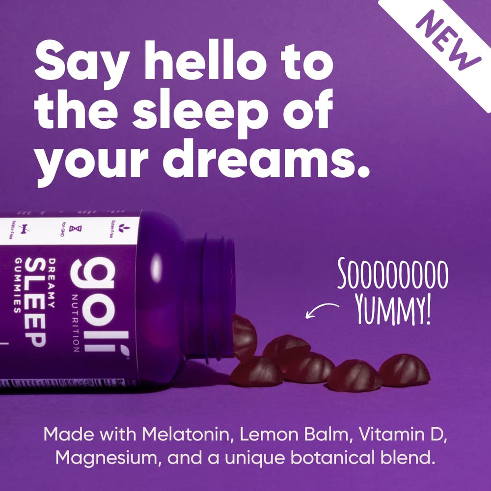 Serving suggestion of Goli Dreamy Sleep Gummies with a glass of water for bedtime ritual