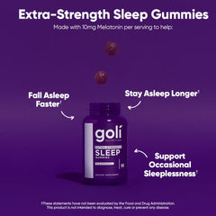 Goli Sleep Gummies closeup highlighting gummy texture and color.