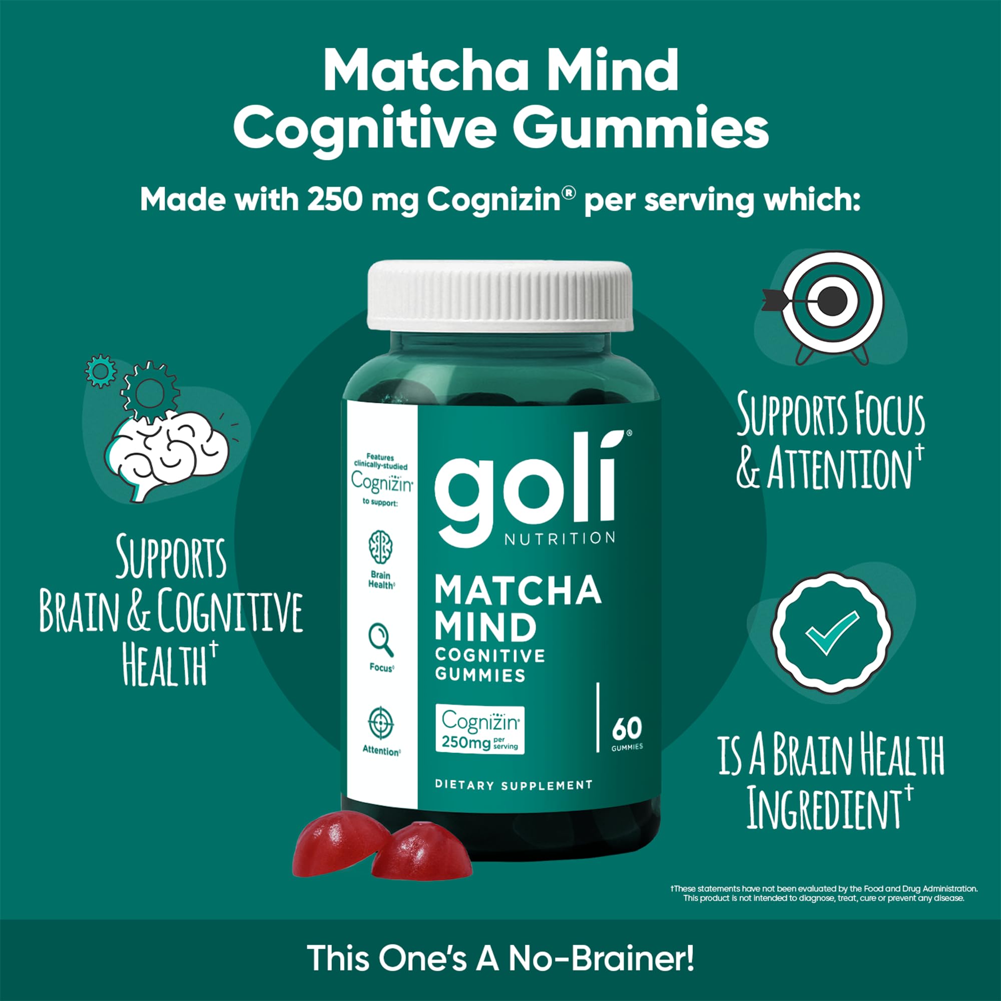 Goli Matcha Mind bottle on a desk beside a notebook for study