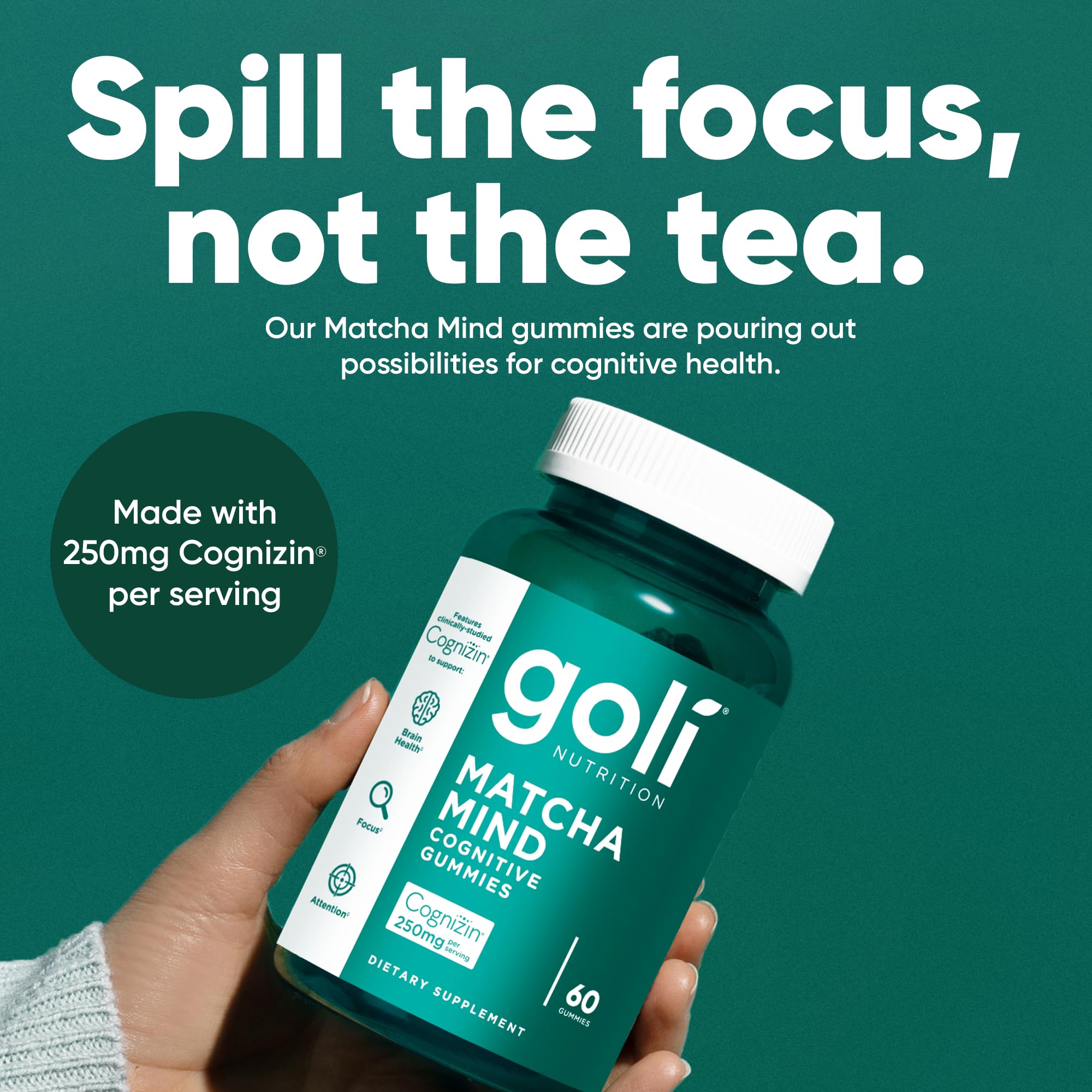 Goli Matcha Mind gummies close-up showing texture and color