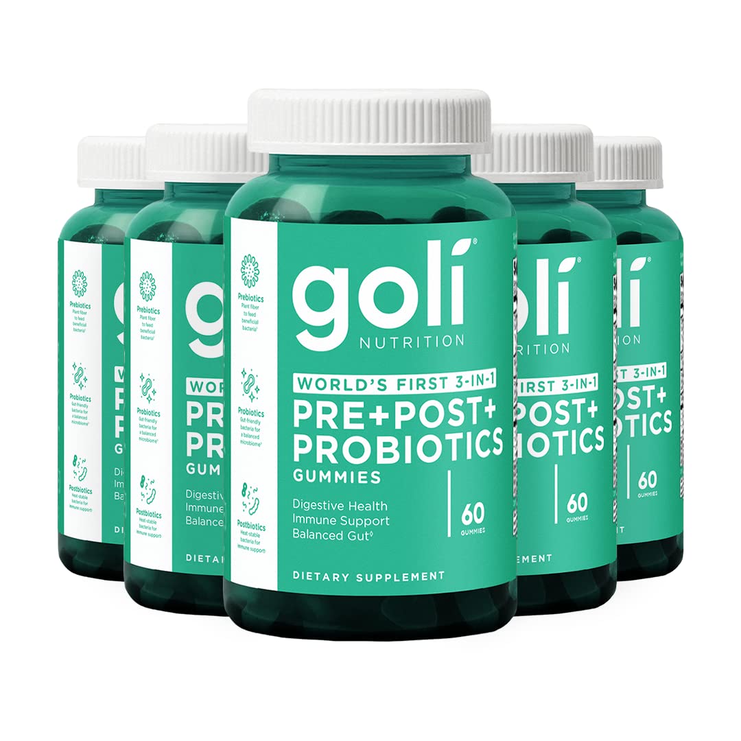 Goli Pre+Post+Probiotics Gummies bottle supports daily gut wellness.