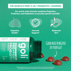 Goli bottle with label highlighting vegan, non-GMO, gluten-free, gelatin-free claims.