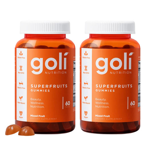 Goli Superfruits bottle front – vegan gummies with potential collagen support for healthy skin