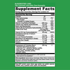 Goli Supergreens nutrition facts on the label, including vitamins and minerals.
