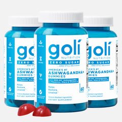 Goli Zero Sugar Ashwagandha Gummies bottle promotes daily wellness with a clean, sugar-free formula.