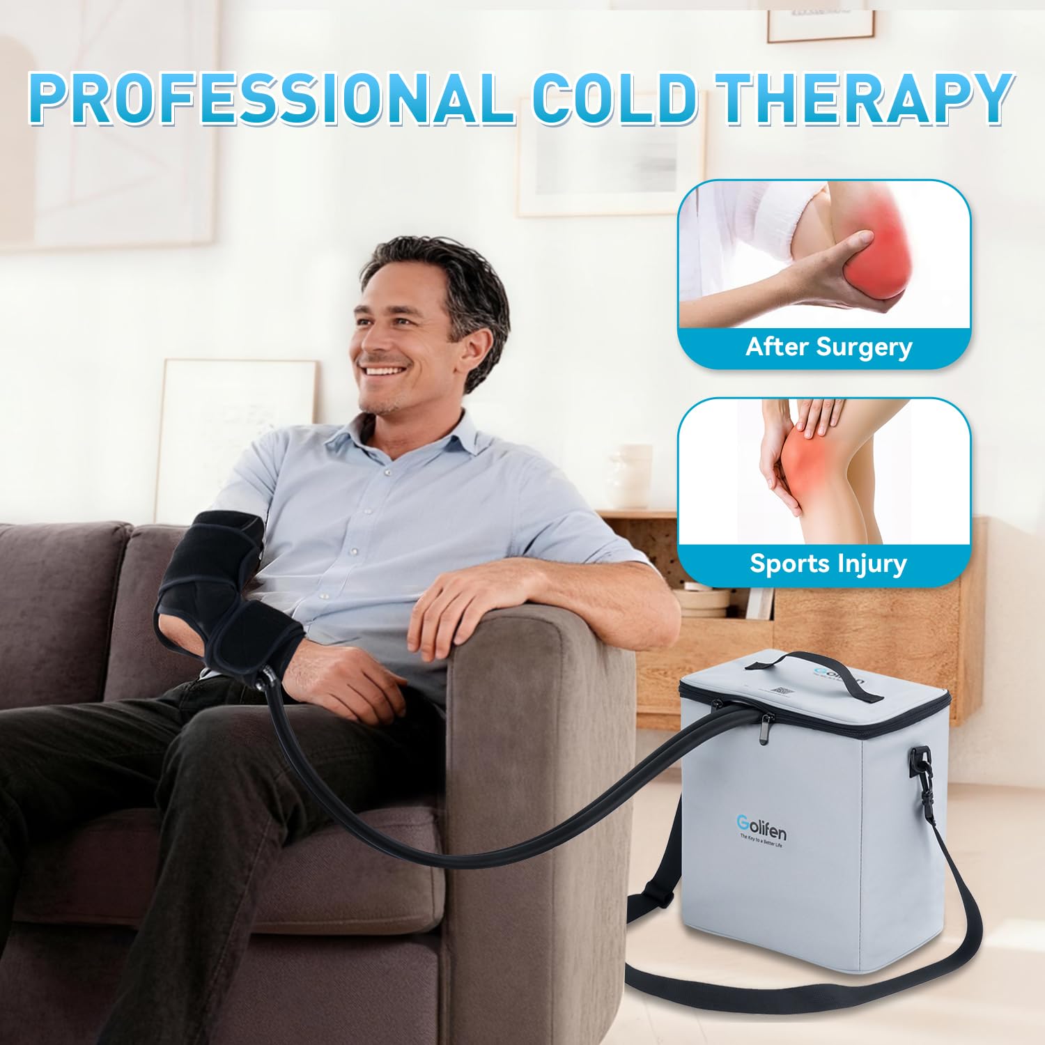 Golifen programmable timer display simplifies personalized cold therapy sessions.