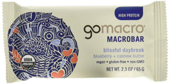 GoMacro blueberry cashew butter bar pack12 hero shot showing organic ingredients for on-the-go snacking