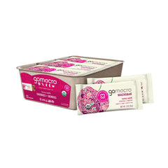GoMacro Cherries + Berries MacroBar packaging close-up for convenient on-the-go snacking.