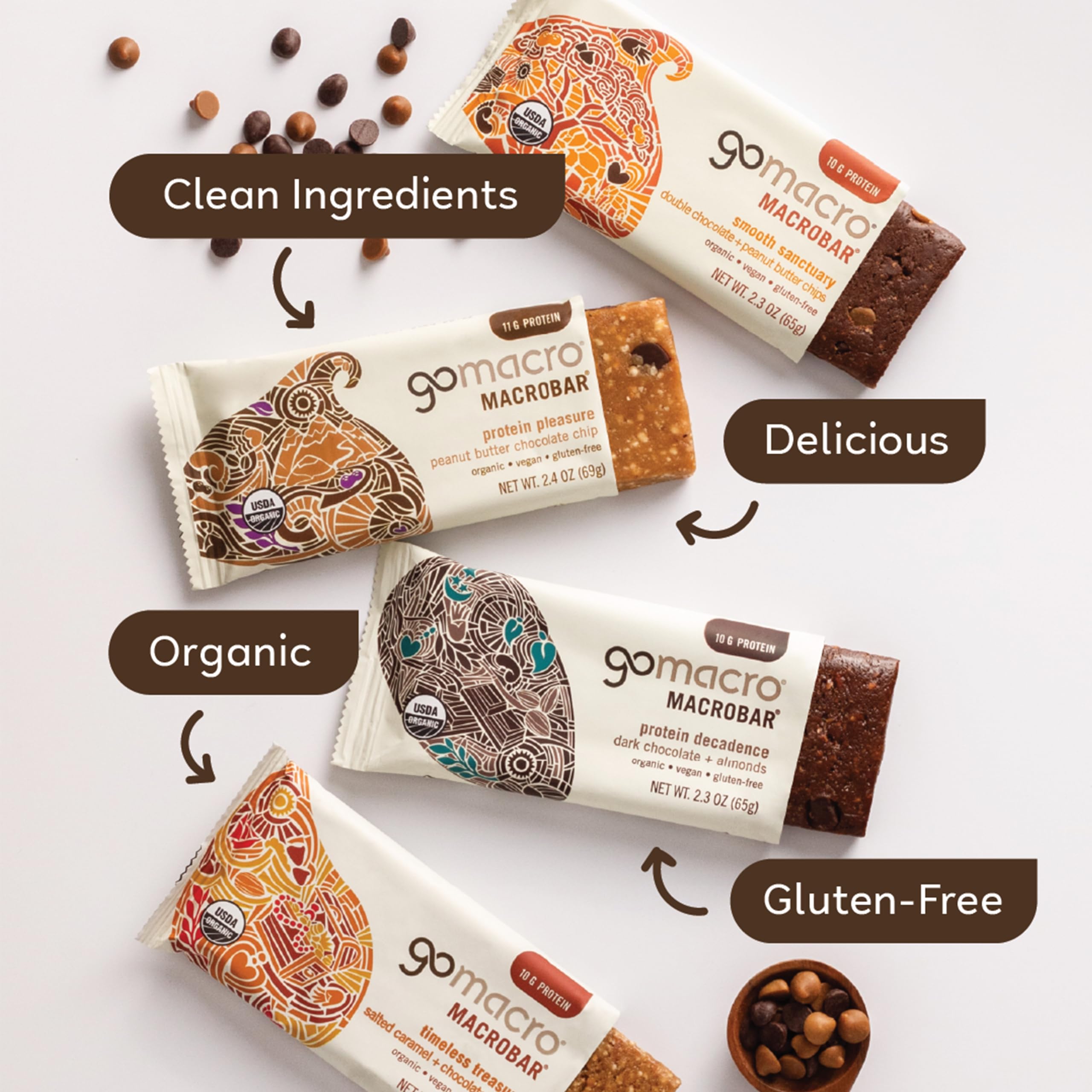 GoMacro MacroBar Coconut Almond Butter Chocolate Chips, energy on the go.