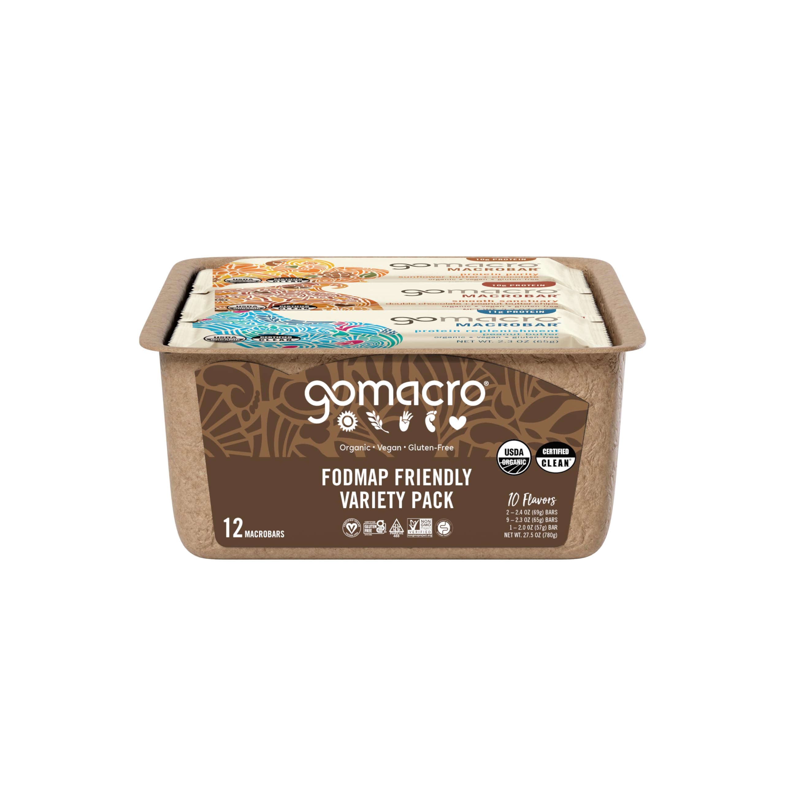 GoMacro MacroBar Dark Chocolate Almonds, chewy, satisfying plant protein.