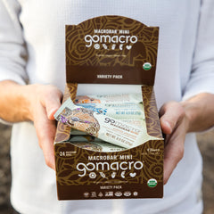 GoMacro MacroBar Mini Maple Sea Salt, a balanced sweet-salty flavor in a small bar.