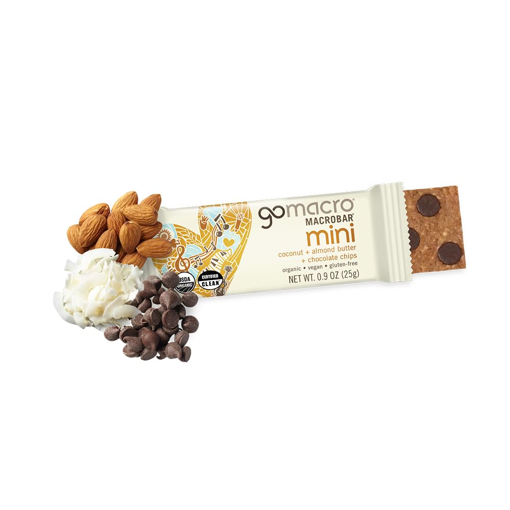 GoMacro MacroBar Mini packaged-bar for a convenient vegan snack on the go.
