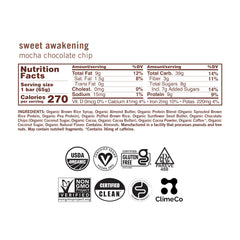 GoMacro MacroBar Mocha Chocolate Chip packaging showing organic and vegan certifications.