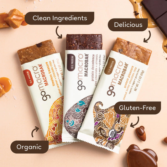 GoMacro Peanut Butter Chocolate Chip bar close-up for protein-packed snack