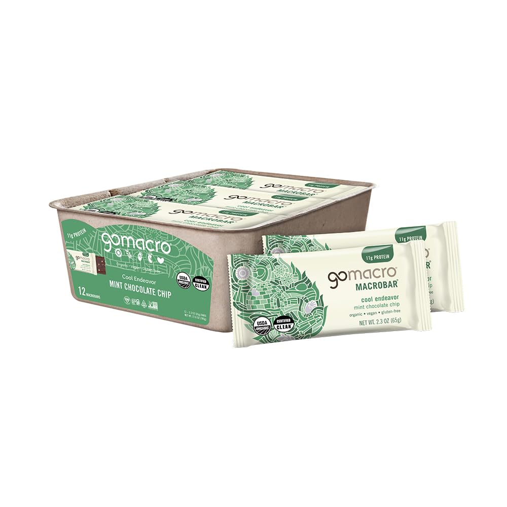 GoMacro Mint Chocolate Chip MacroBar pack for a convenient vegan protein snack on the go