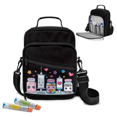 Gomyblomy black diabetic bag view highlights durable exterior and portable organization for on-the-go supplies.