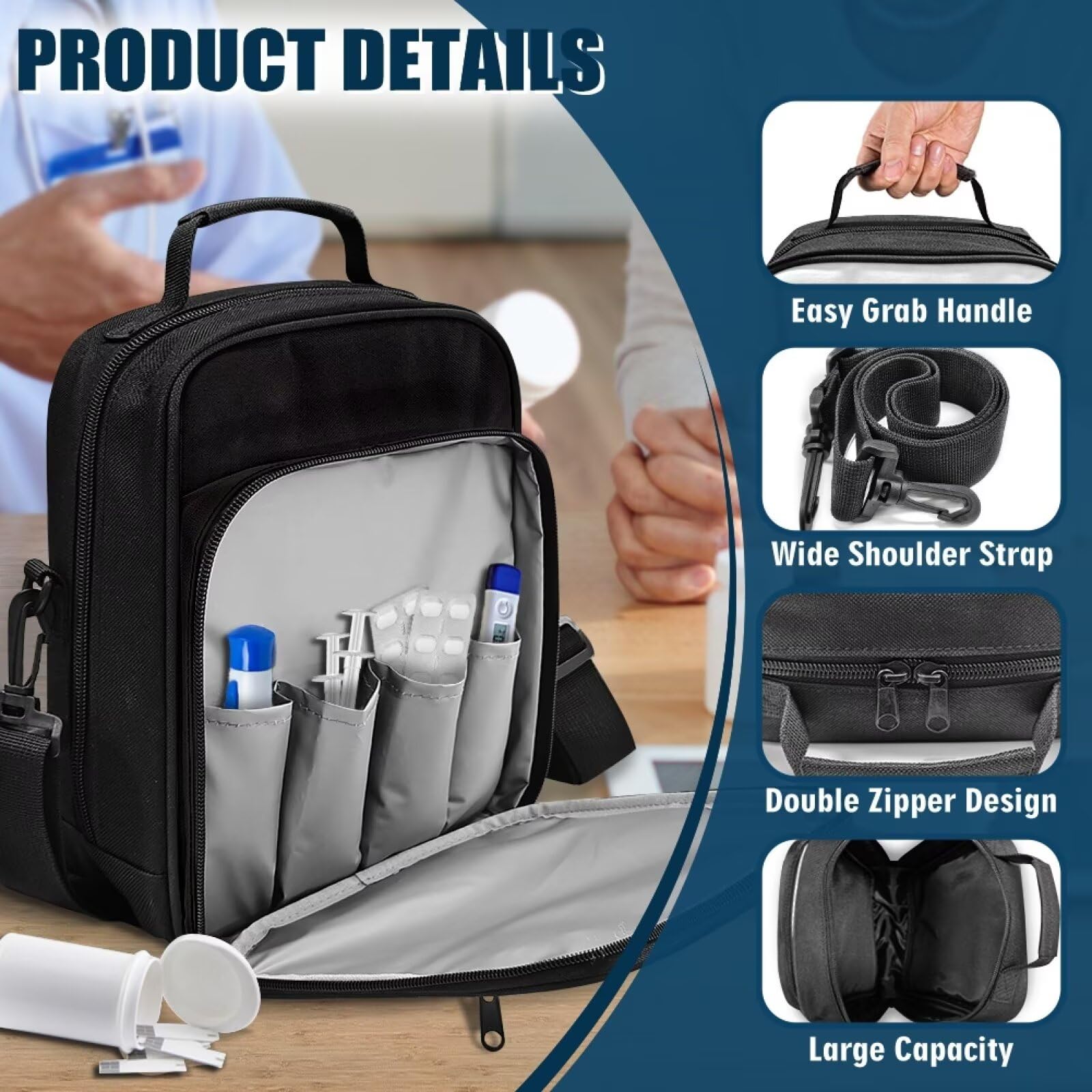 Gomyblomy front-pocket-storage view highlights quick access to phone, cards, and cash.