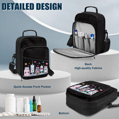 Gomyblomy glucose-meter-organizer pictured emphasizes spacious interior for essential items.