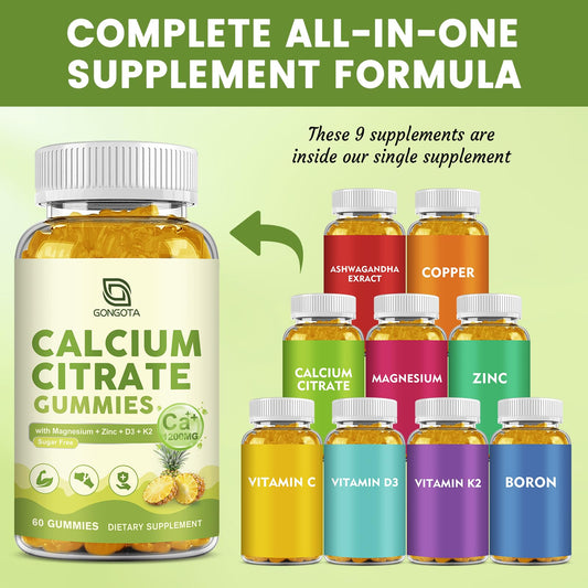 GONGOTA gummies highlight high-absorption calcium citrate for efficient uptake.
