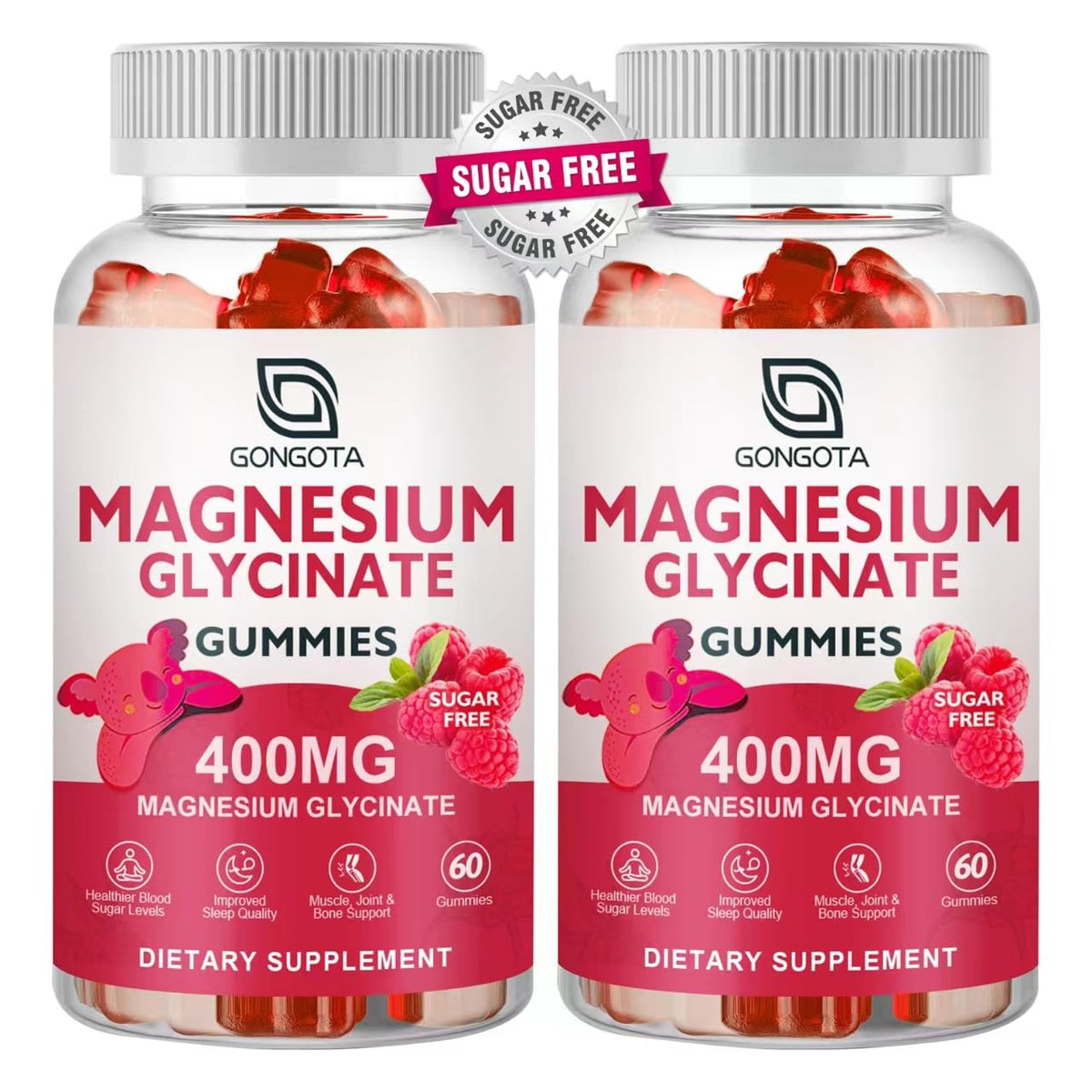 GONGOTA magnesium glycinate gummies bottle with sugar-free raspberry flavor for daily calm