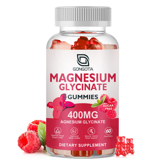 Gongota Magnesium Glycinate Gummies raspberry bottle for calming flavor and sleep support
