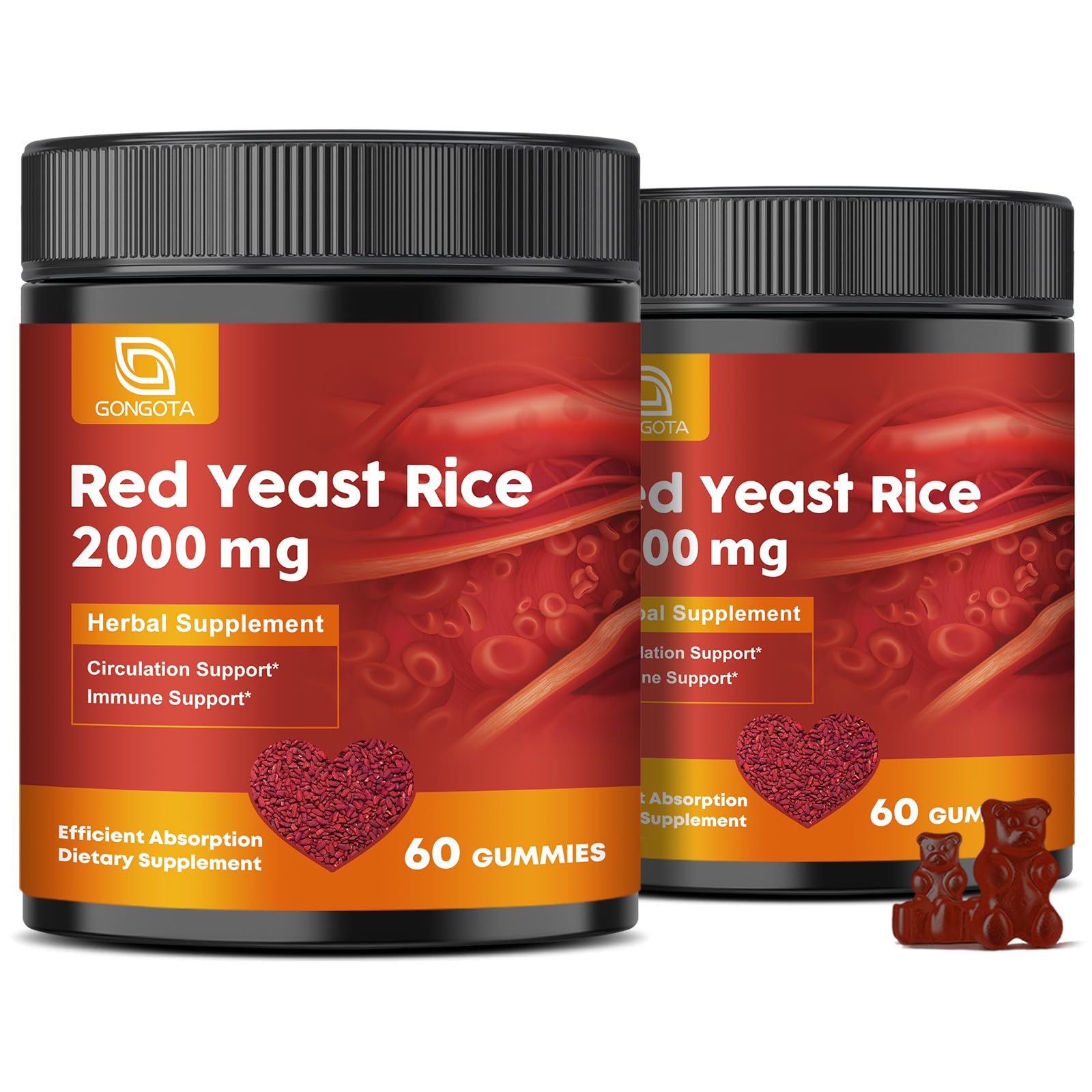 GONGOTA Red Yeast Rice Gummies bottle pour for daily heart health support
