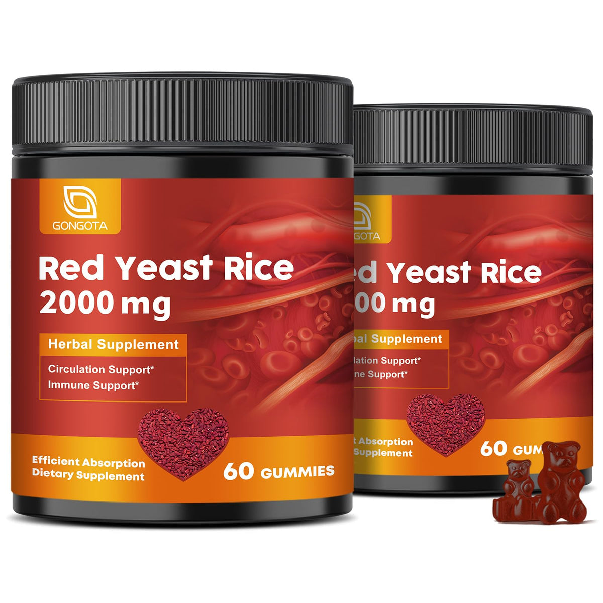 GONGOTA Red Yeast Rice Gummies bottle pour for daily heart health support