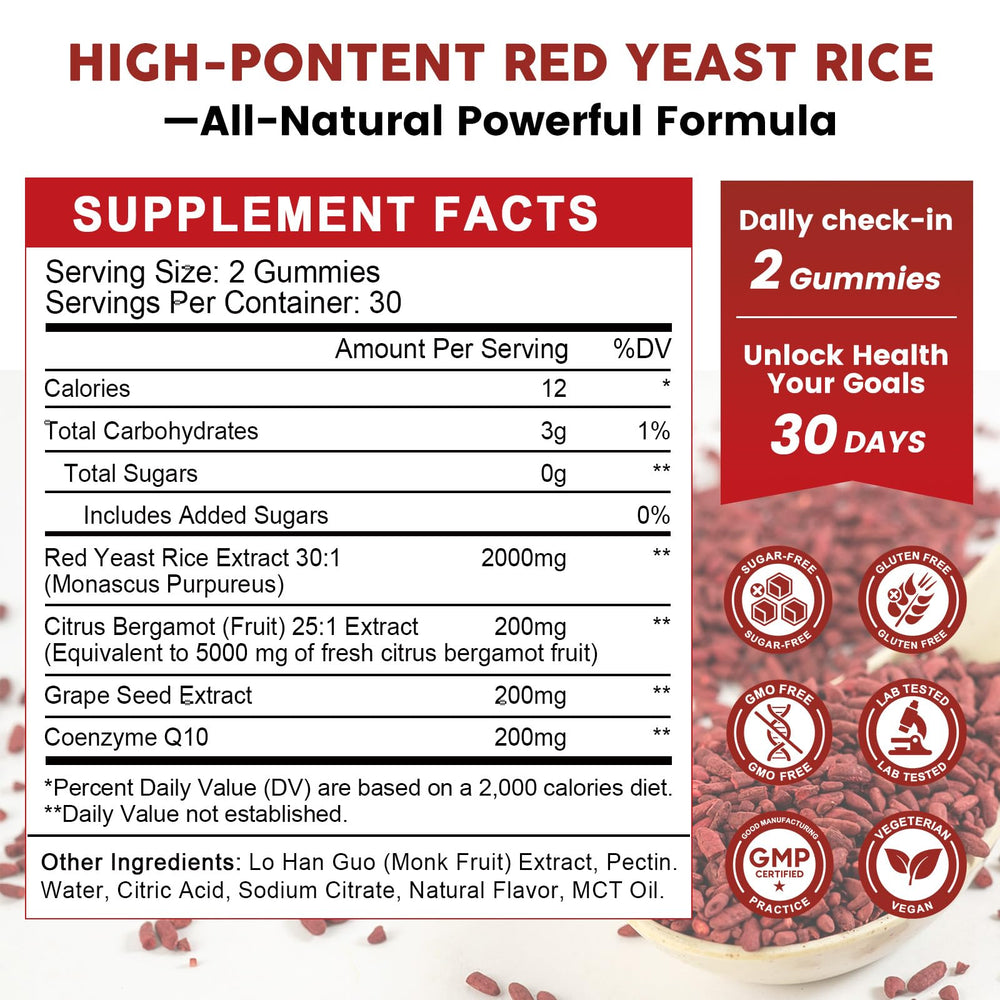 GONGOTA Red Yeast Rice Gummies front view with label visible, convenient daily supplement