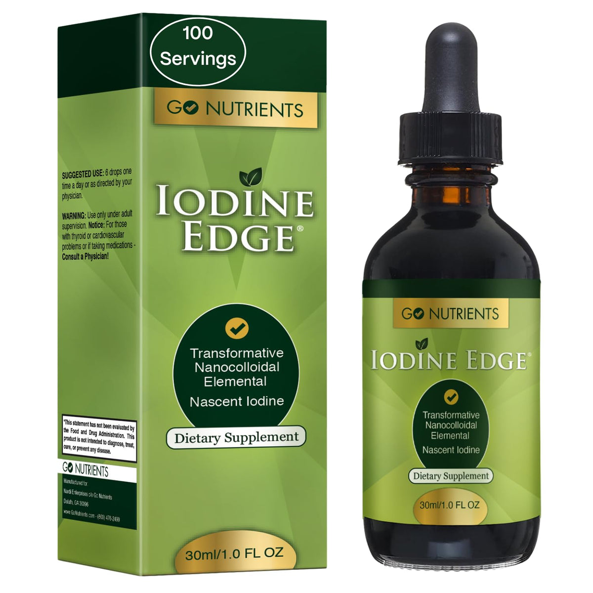 Go Nutrients Iodine Edge bottle close-up for quick absorption and daily iodine support.
