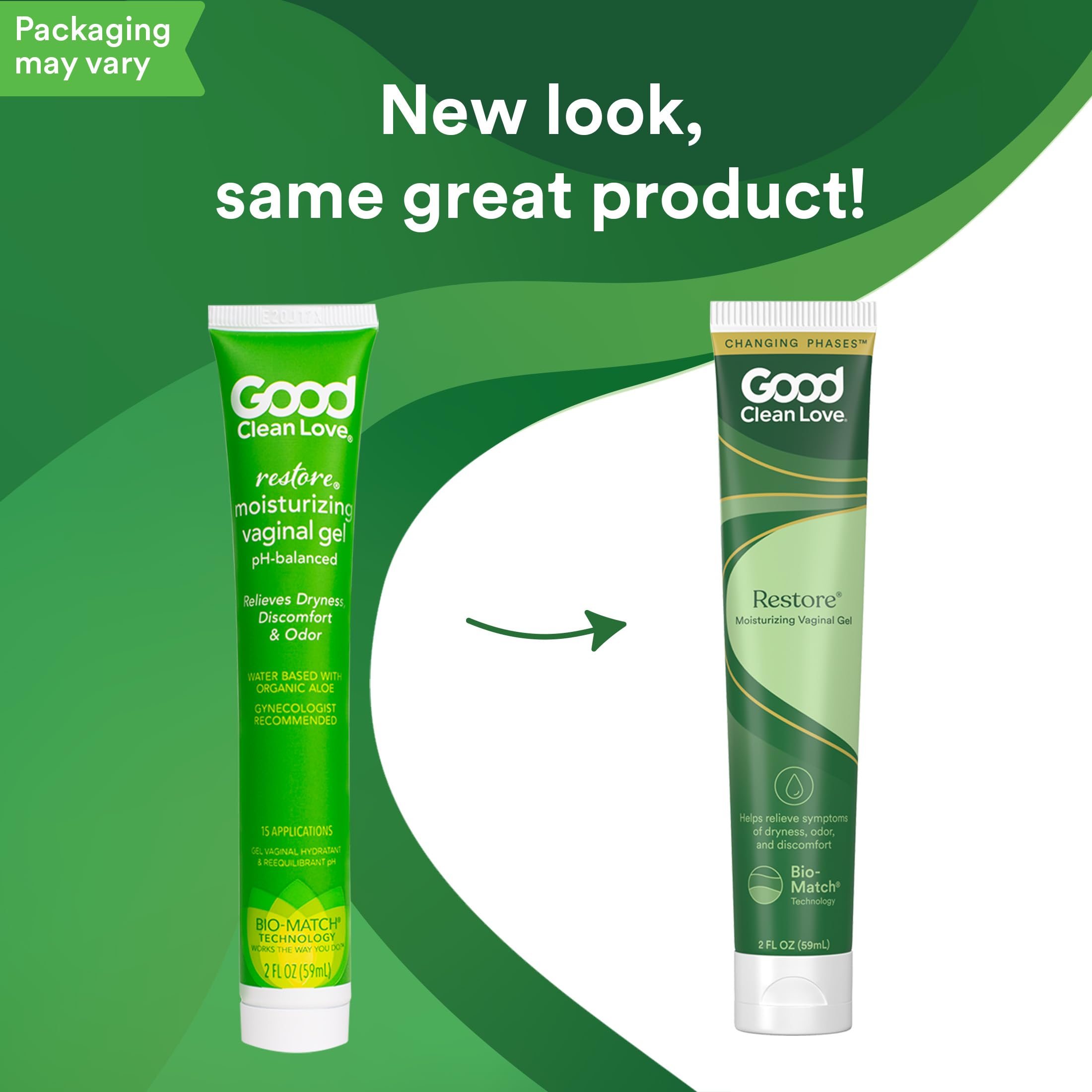 Good Clean Love Restore highlights aloe vera and lactic acid for balanced moisture.