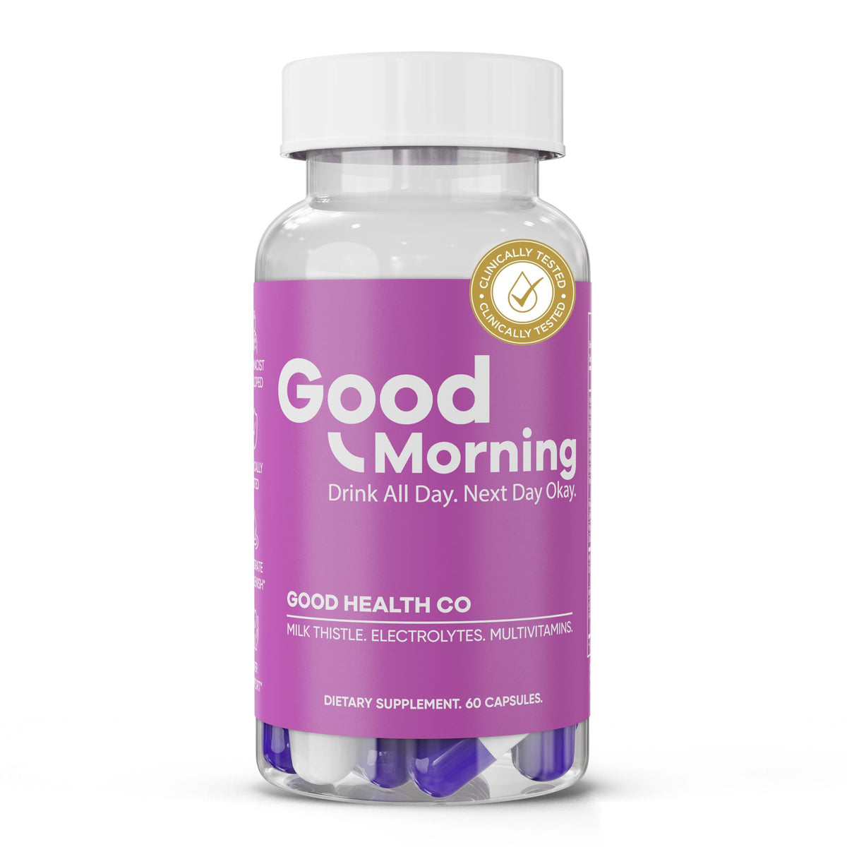 Good Health Co Good Morning Hangover Pills bottle for morning recovery after drinking