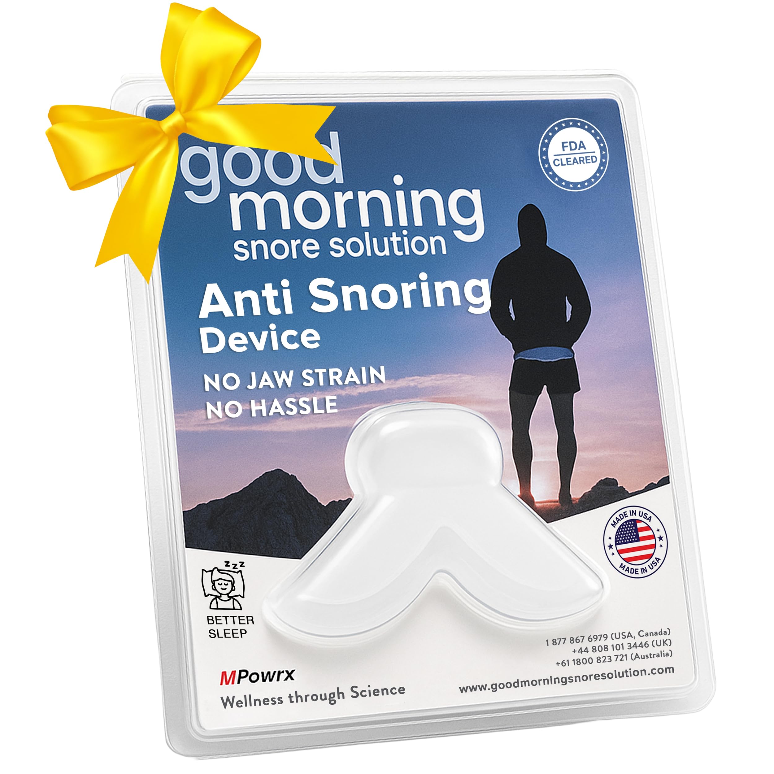 Good Morning Snore Solution anti snore mouthpiece, closed view, nighttime aid.