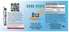 Good State B12 liquid label shows vegan organic quality.