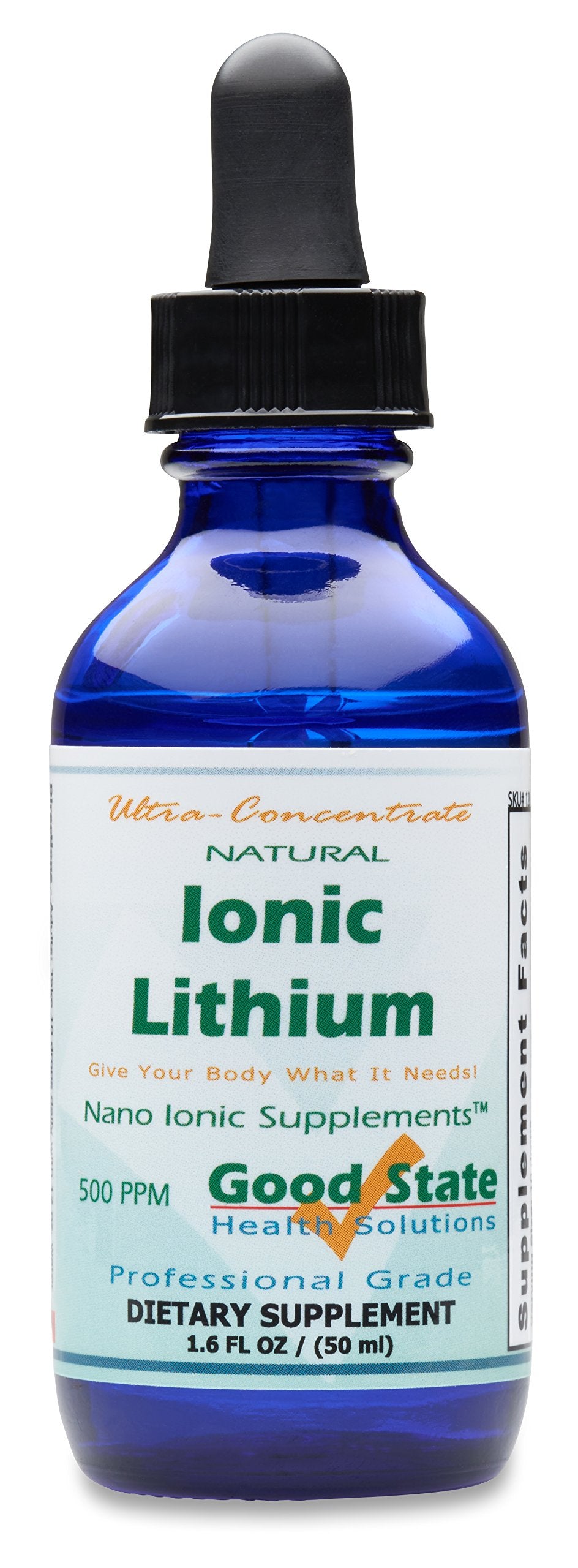 Good State liquid ionic lithium glass bottle with dropper for convenient dosing.